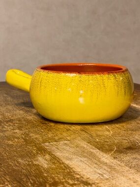 Vintage De Silva Italy Terracotta Single Handle Soup Bowl Yellow Orange 5”